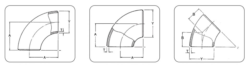 Nickel200 Buttweld Fittings Dimensions-45 Degree Elbow, 90 Degree Elbows