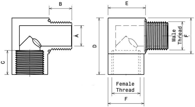 Male & Female Threaded 90 Degree Elbow