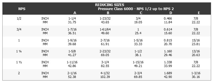 Sockolet Fittings Dimensions