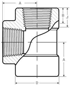 Threaded Tee Dimensions- Class 2000